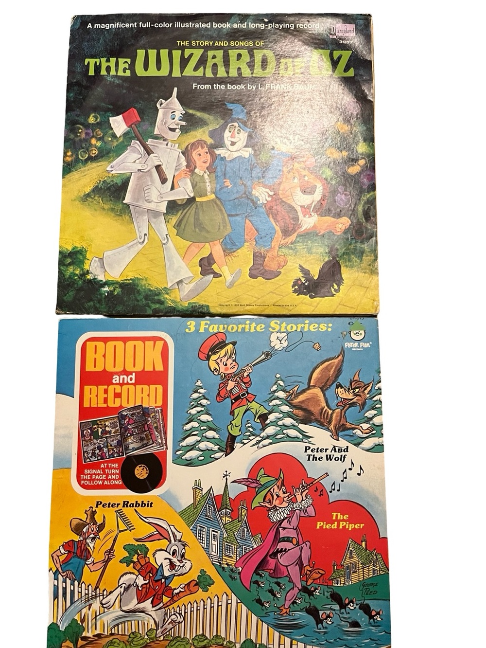 2 children's vintage record and follow along reader retro collector